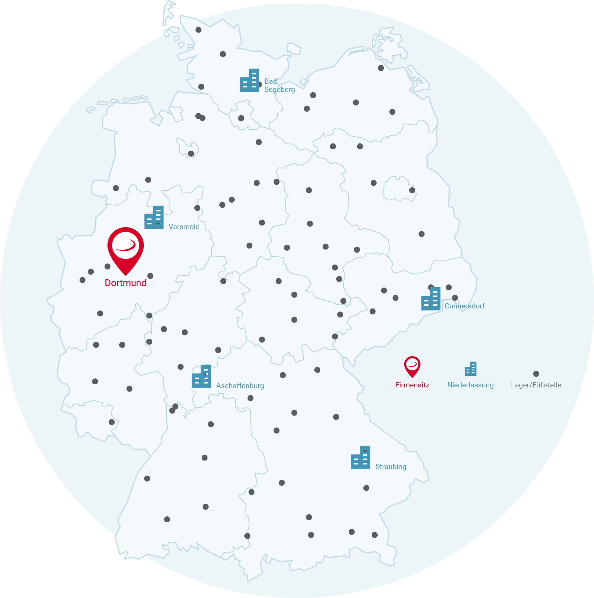 Mit über 90 Stand- und Lagerorten ist TRANSGAS deutschlandweit vertreten.