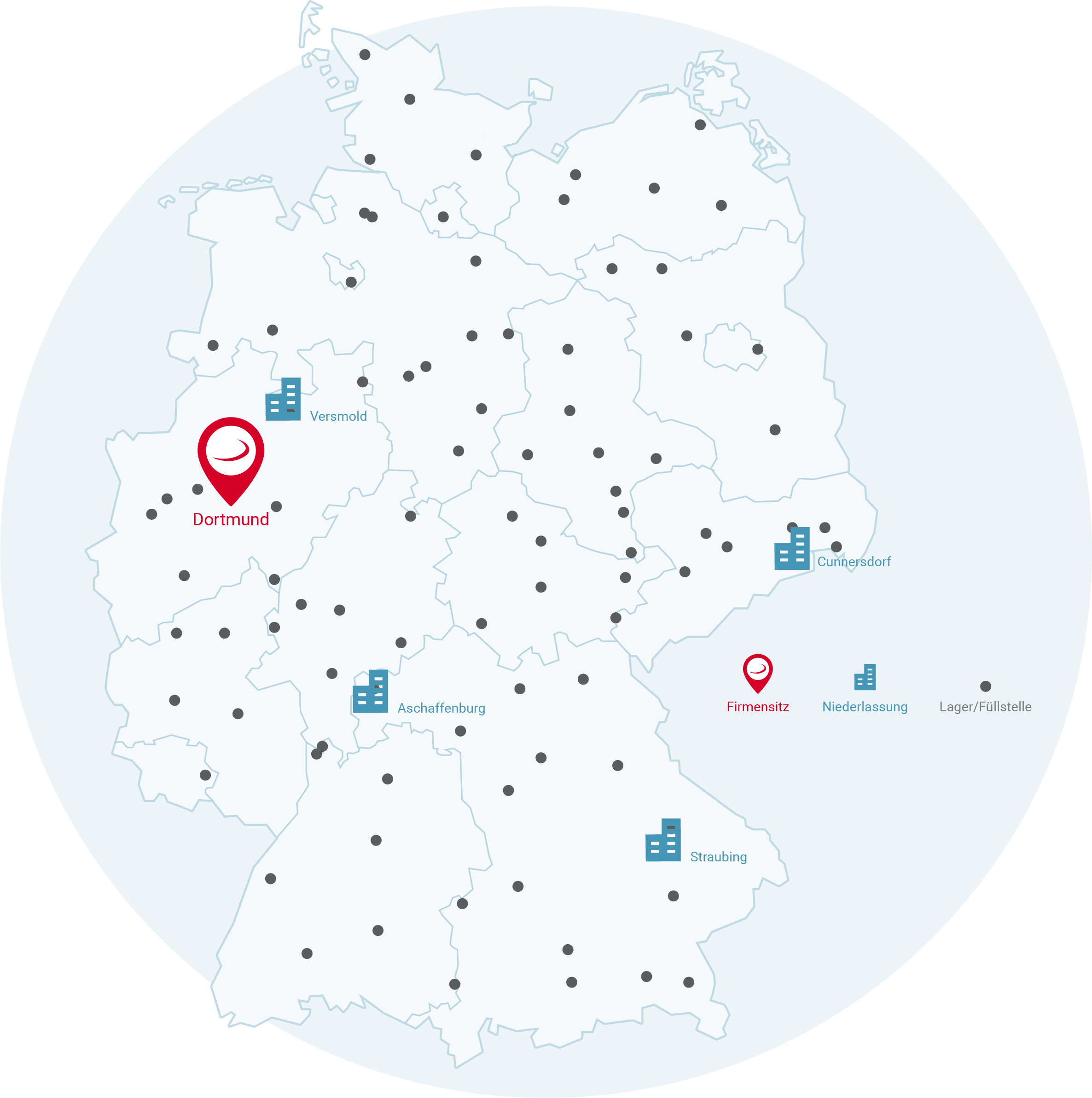 Mit über 90 Stand- und Lagerorten ist TRANSGAS deutschlandweit vertreten.